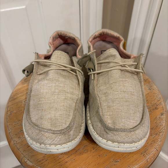 Hey Dude Shoes - Hey Dude Women's Wendy Chambray White Nut Slip-On Casual Shoes